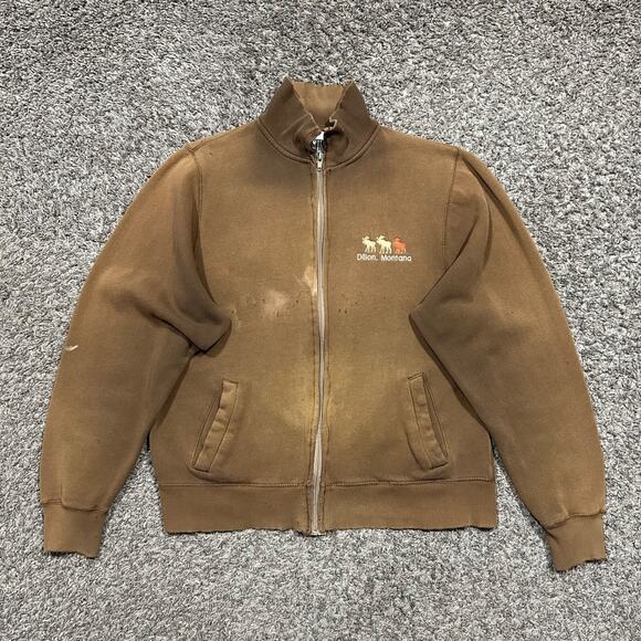 Vintage Thrashed Sweatshirt Sun Faded Full Zip y2k Montana Moose Womens - Picture 13 of 13